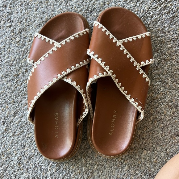 Alohas Marshmellow Brown Leather Sandals - Size 38 - Picture 1 of 3